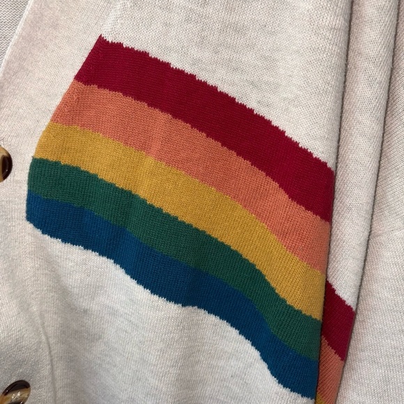 Natural Life Rainbow Stripe Cardigan Sweater L/XL Beige 100% Cotton Boho - Picture 4 of 6